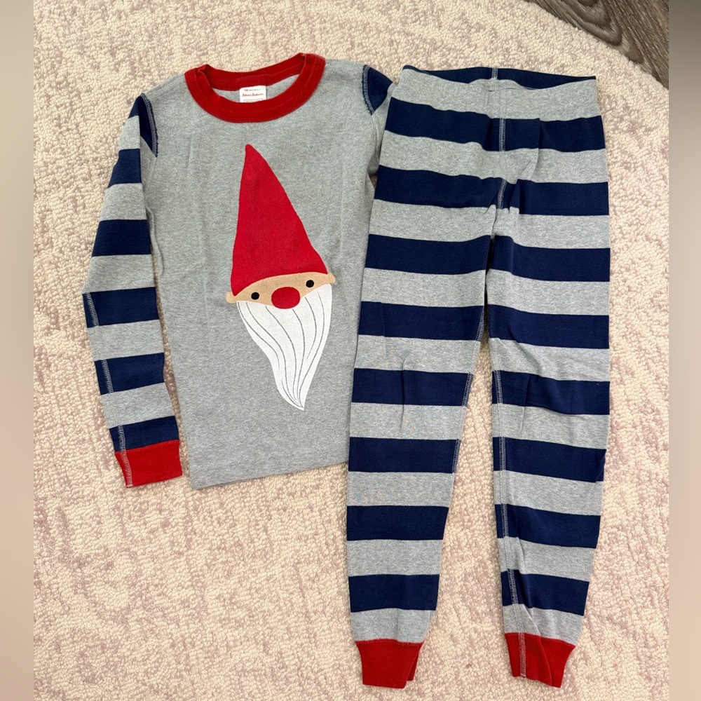 Hanna Andersson Gray & Red Gnome Stripe Pajama Set